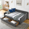 Full Size Daybed With Drawers Upholstered Tufted Sofa Bed, With Button On Back And Copper Nail On Waved Shape Arms 80.5''X55.5''X27.5'' Dark Grey Linen