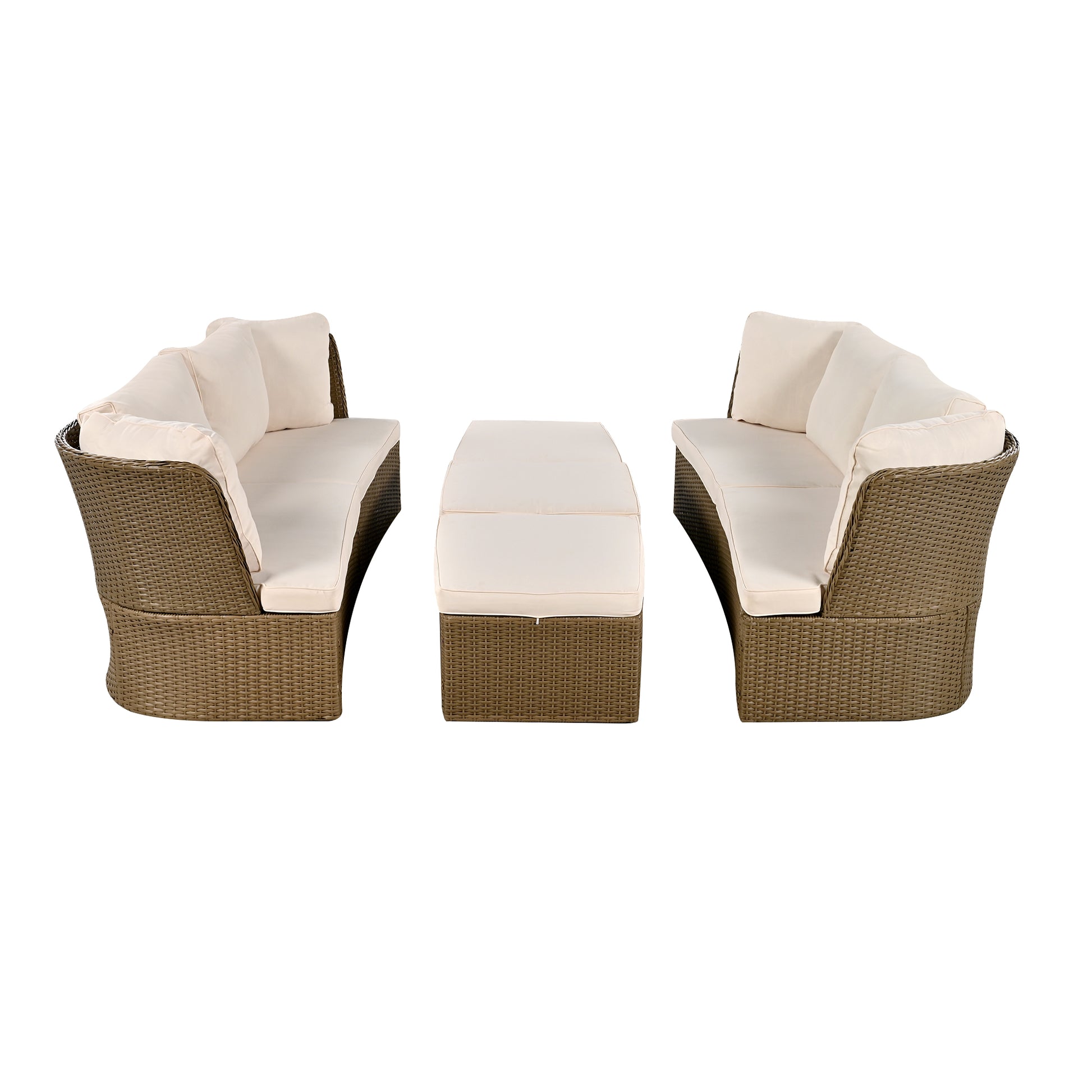Customizable Outdoor Patio Furniture Set, Wicker Furniture Sofa Set With Thick Cushions, Suitable For Backyard, Porch. Yes Beige Garden & Outdoor Complete Patio Sets Hdpe