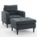 Dark Gray Upholstered Armchair And Storage Ottoman Set Comfortable Single Sofa With Cup Holders And Tufted Detailing, Ideal For Living Room Or Bedroom Dark Gray Foam Metal