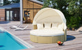 Patio Furniture Round Outdoor Sectional Sofa Set Rattan Daybed Two Tone Weave Sunbed With Retractable Canopy, Separate Seating And Removable Cushion, Beige Yes Sectional Beige Weather Resistant Frame Water Resistant Cushion Garden & Outdoor Luxury