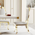 Mdf Top Dining Table With Gold Finish Corner, Mdf Pillar And Gold Finish Stainless Steel Base White Mdf