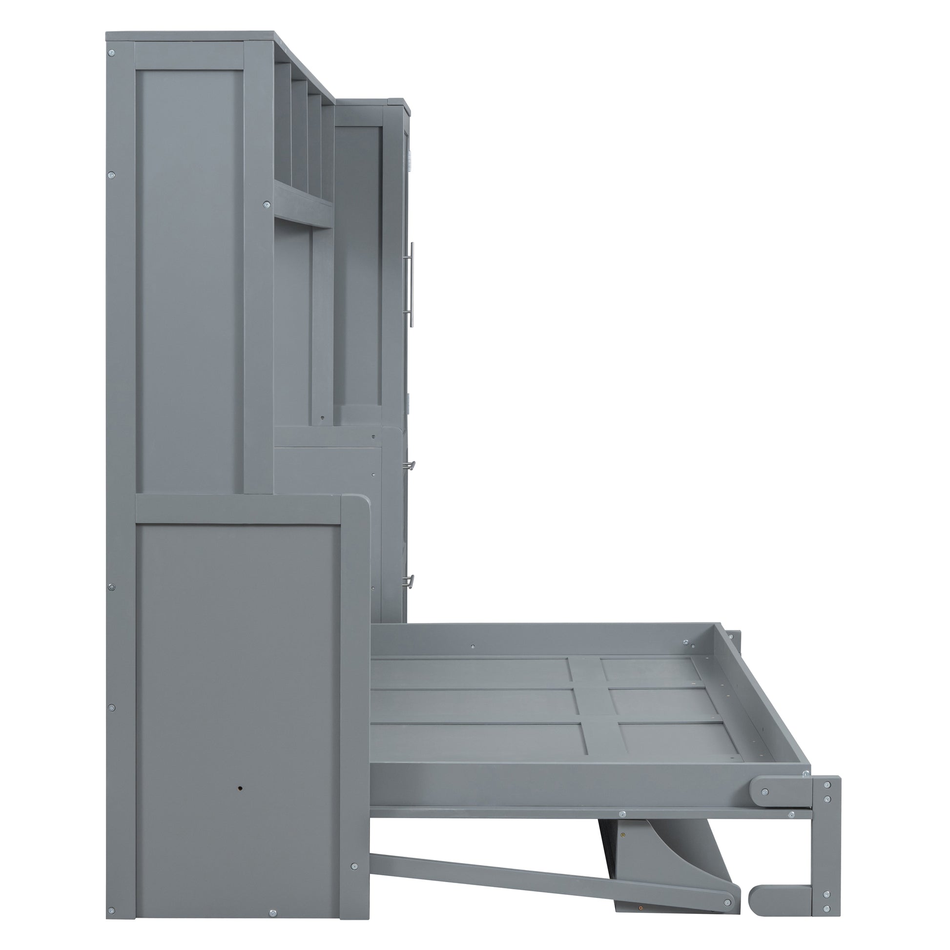 Full Size Murphy Bed Wall Bed With Closet And Drawers,Gray Gray Mdf Lvl