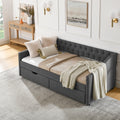 Twin Size Daybed With Drawers Upholstered Tufted Sofa Bed, With Button On Back And Copper Nail On Waved Shape Arms 81.5''X4''X30.5'' Dark Grey Linen