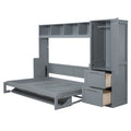 Full Size Murphy Bed Wall Bed With Closet And Drawers,Gray Gray Mdf Lvl