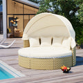 Patio Furniture Round Outdoor Sectional Sofa Set Rattan Daybed Two Tone Weave Sunbed With Retractable Canopy, Separate Seating And Removable Cushion, Beige Yes Sectional Beige Weather Resistant Frame Water Resistant Cushion Garden & Outdoor Luxury