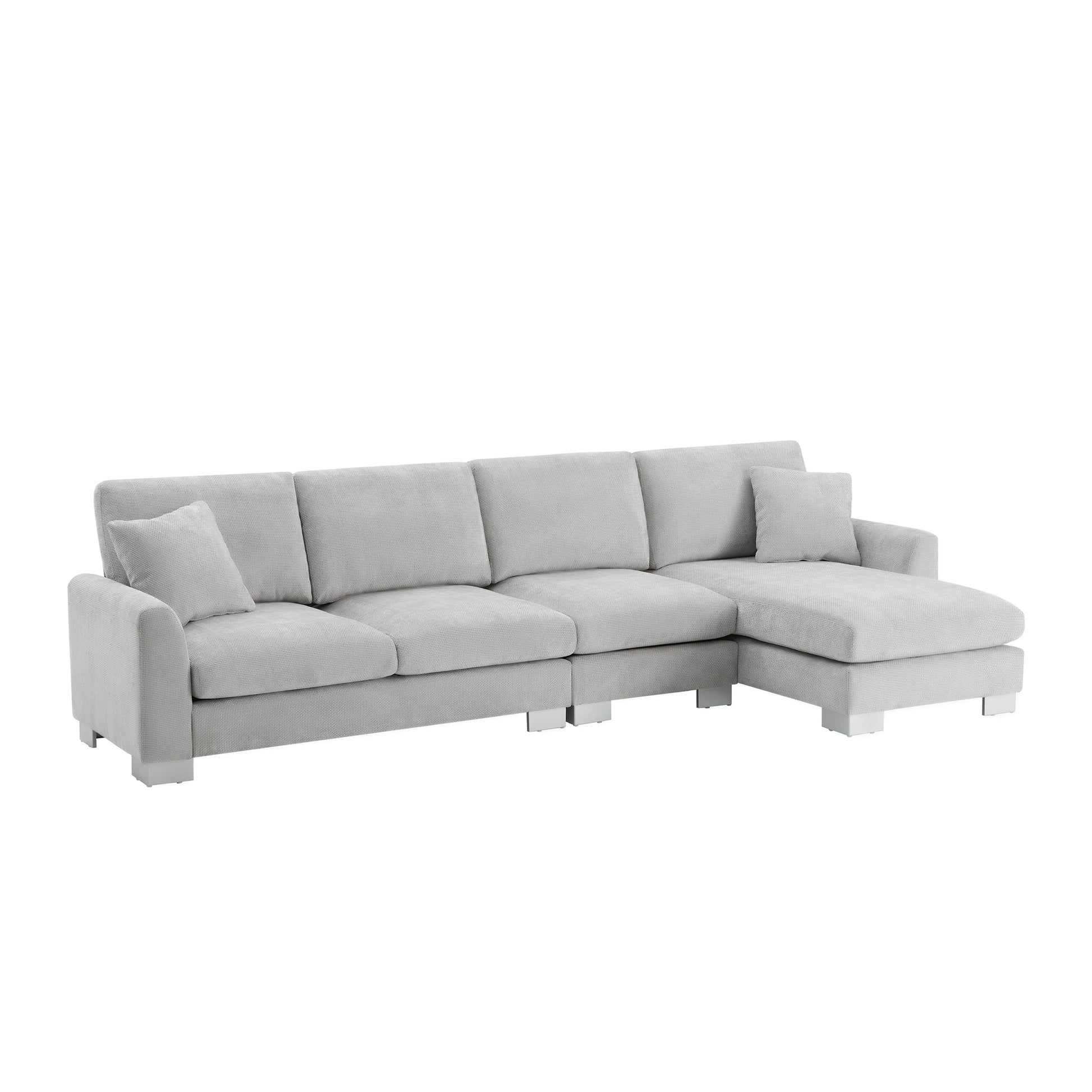 119*55" Modern Oversized Sectional Sofa,L Shaped Luxury Couch Set With 2 Free Pillows,5 Seat Chenille Indoor Furniture With Chaise For Living Room,Apartment,Office,2 Colors Light Gray Chenille 5 Seat