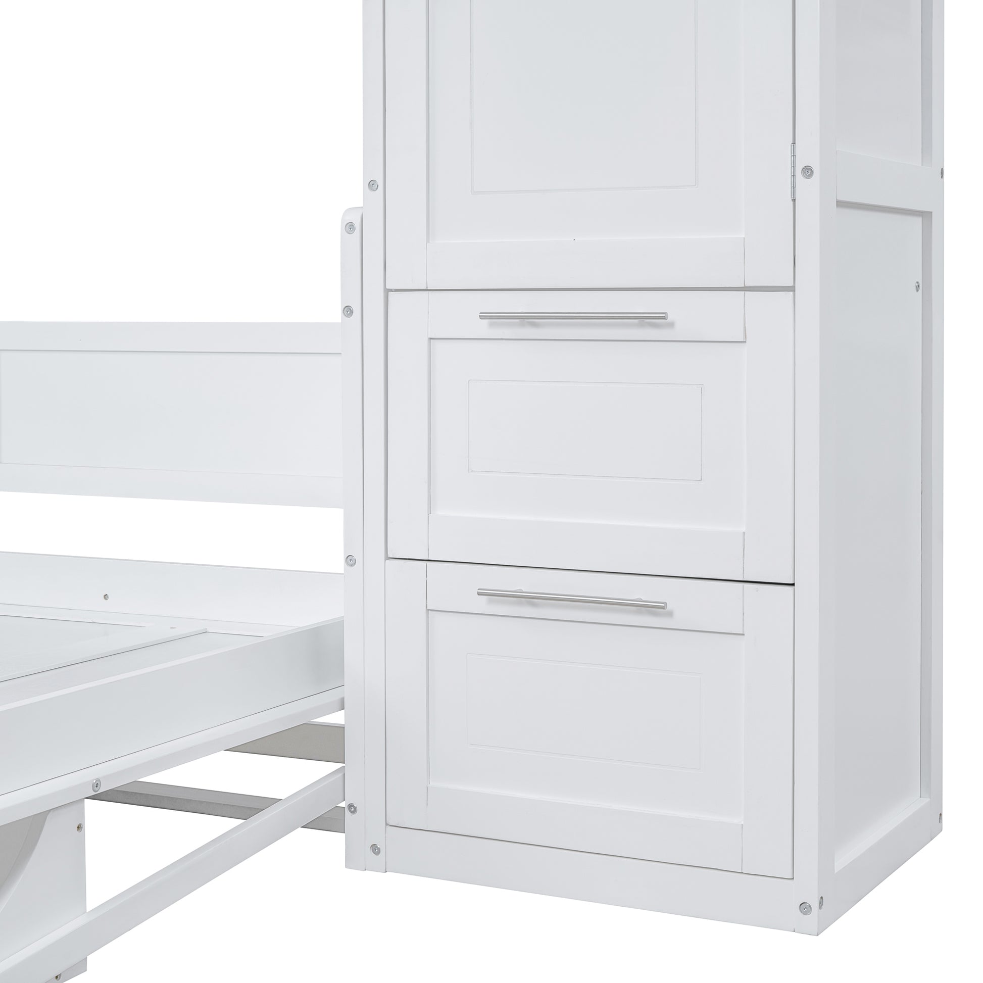 Full Size Murphy Bed Wall Bed With Closet And Drawers,White White Mdf Lvl