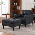 Dark Gray Upholstered Armchair And Storage Ottoman Set Comfortable Single Sofa With Cup Holders And Tufted Detailing, Ideal For Living Room Or Bedroom Dark Gray Foam Metal