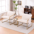 2 Chairs In 1 Box, Upholstered Hanging Armchair With Arm Pocketsmetal Frame, Gold Plated Craftsman, Crushed Foam Cushions And Skin Friendly Woven Fabric For Living Room And Bedroom. Beige Beige Metal