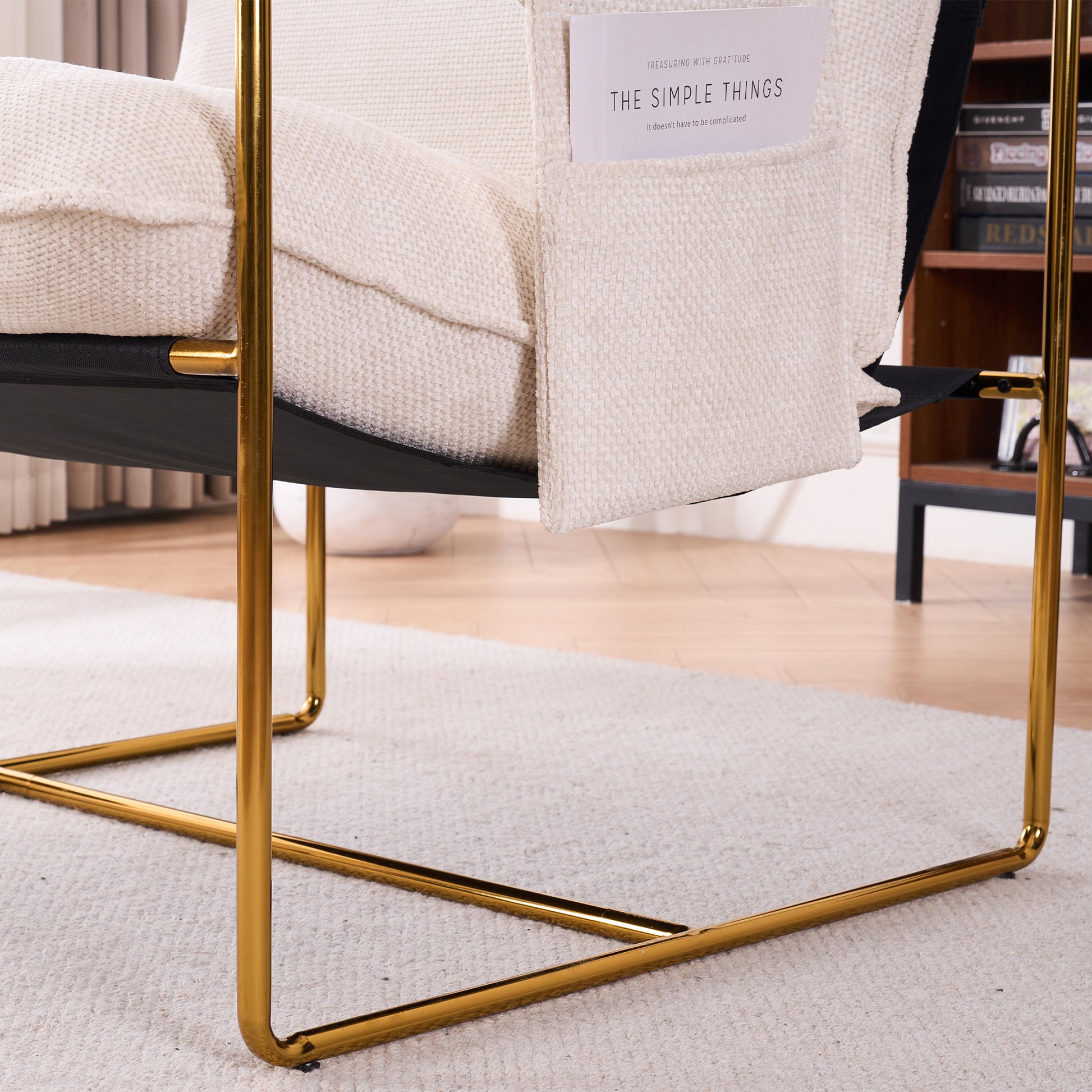 2 Chairs In 1 Box, Upholstered Hanging Armchair With Arm Pocketsmetal Frame, Gold Plated Craftsman, Crushed Foam Cushions And Skin Friendly Woven Fabric For Living Room And Bedroom. Beige Beige Metal