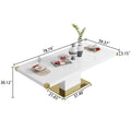 Mdf Top Dining Table With Gold Finish Corner, Mdf Pillar And Gold Finish Stainless Steel Base White Mdf