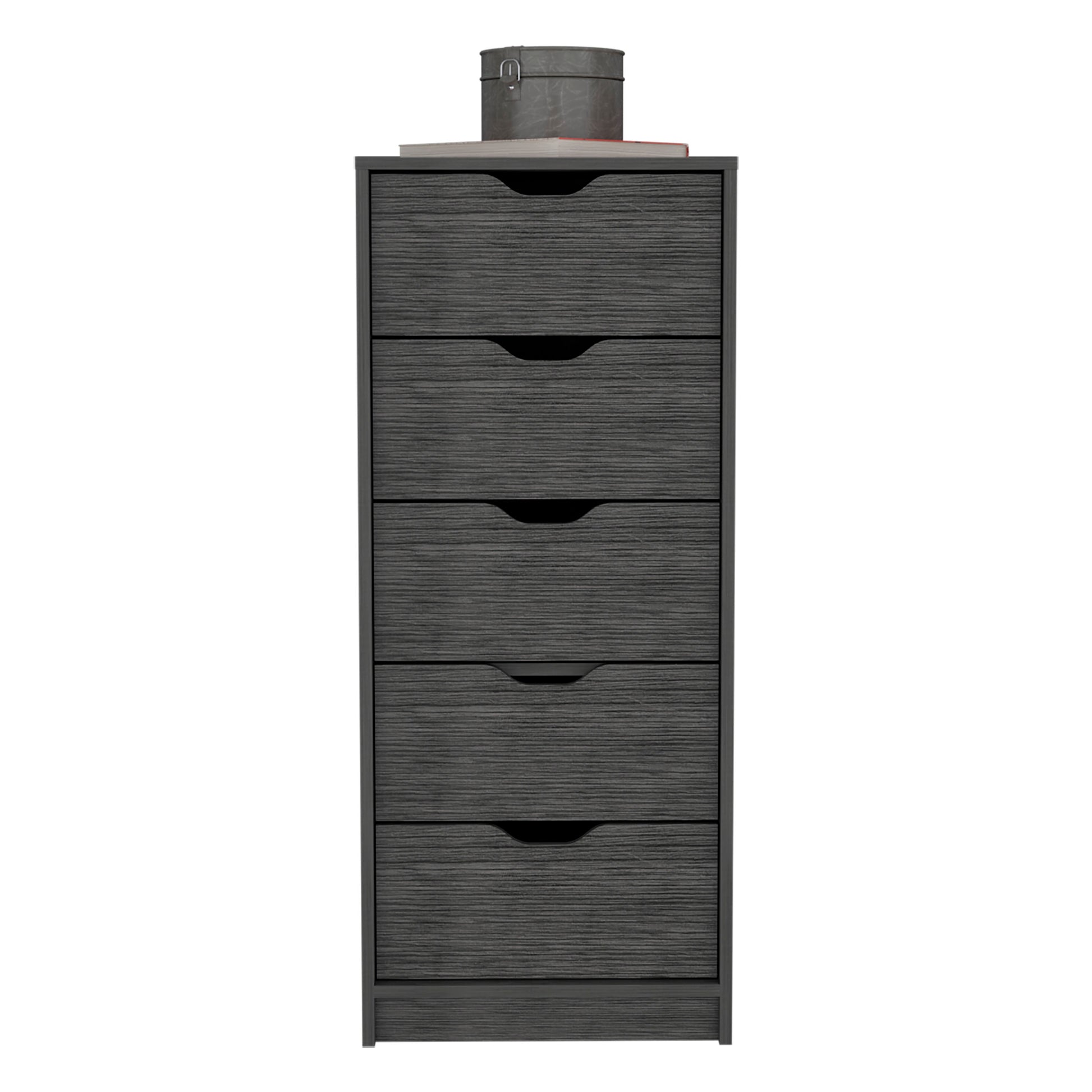 Dresser 42H" 5 Drawers Narrow Dresser, Slim Storage Chest Of Drawers, Bedroom, Smokey Oak Oak Particle Board Pine