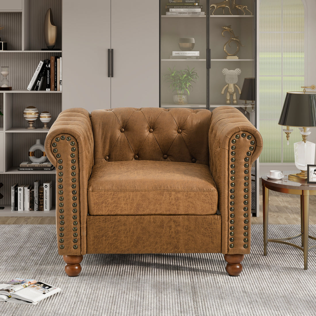 Classic Traditional Living Room Upholstered Sofa With High Tech Fabric Surface Chesterfield Tufted Fabric Sofa Couch, Large Brown Brown Primary Living Space Medium Soft Cushion Back Square Arms Foam Fabric 1 Seat