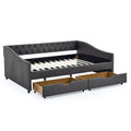 Full Size Daybed With Drawers Upholstered Tufted Sofa Bed, With Button On Back And Copper Nail On Waved Shape Arms 80.5''X55.5''X27.5'' Dark Grey Linen