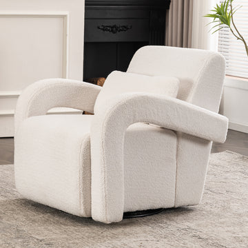 Cozy White Teddy Fabric Armchair Modern Sturdy Lounge Chair With Curved Arms And Thick Cushioning For Plush Comfort White Teddy
