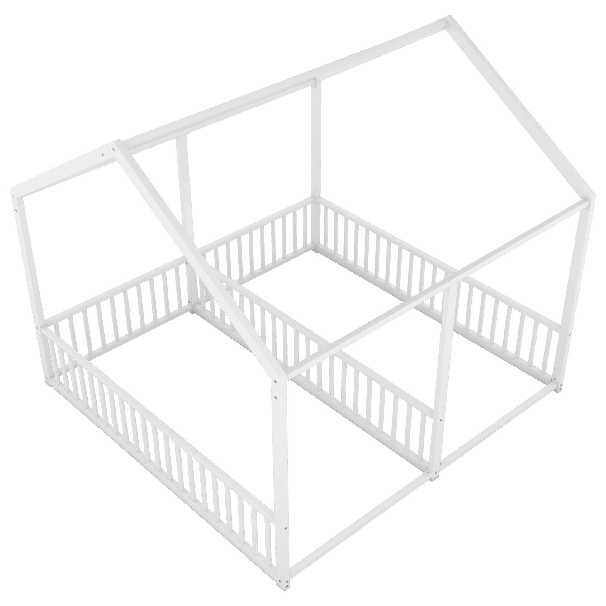 Metal Twin Size House Platform Beds, Two Shared Beds, White Box Spring Not Required Twin Antique White Metal Bedroom Metal