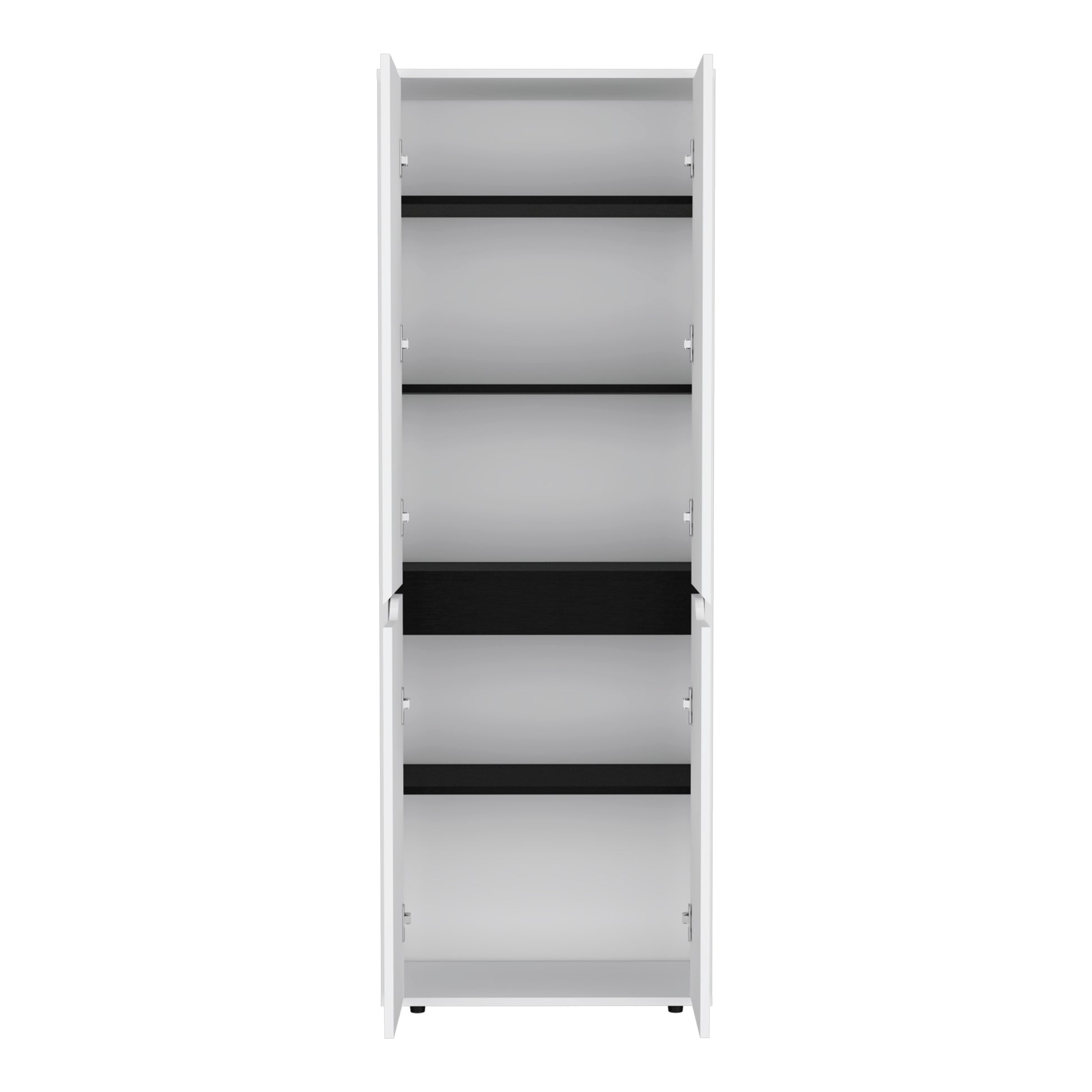 67"H Kitchen Storage Cabinet, With Four Doors And Five Interior Shelves,White Black White Black Particle Board Pine