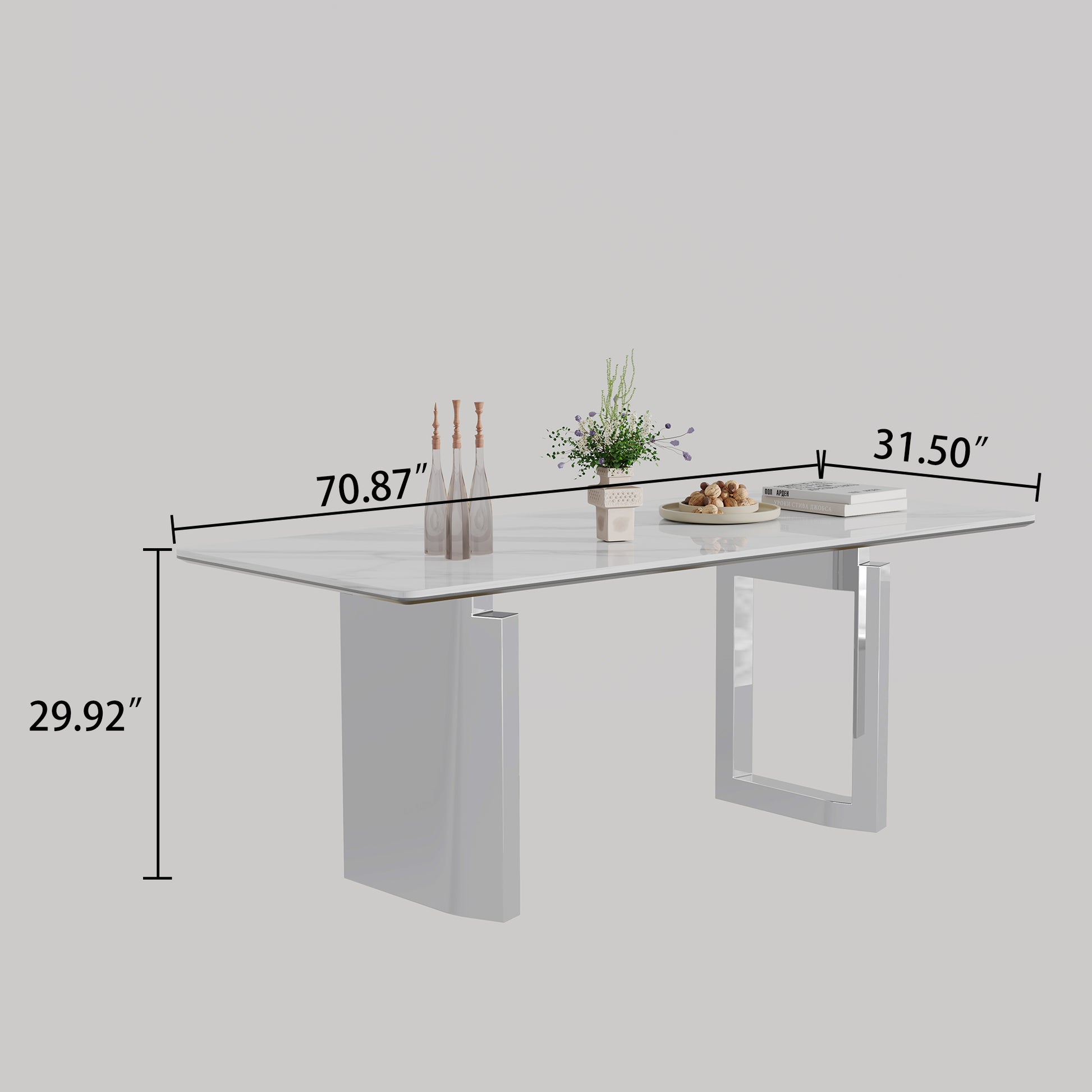 0.47" Thick Sintered Stone Composite Tempered Glass Top Rectangular Dining Table With Stainless Steel Base Gold Sintered Stone