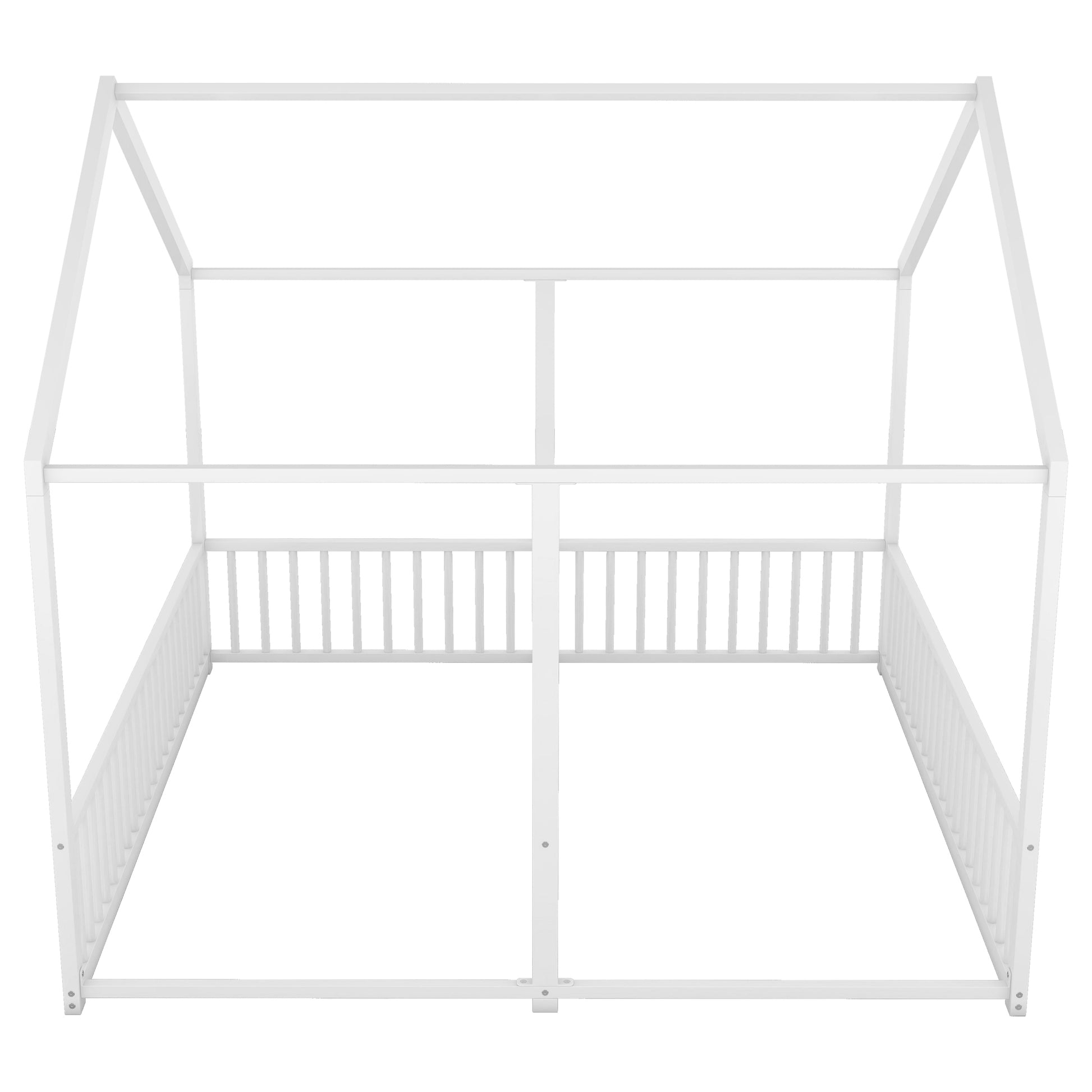 Metal Twin Size House Platform Beds, Two Shared Beds, White Box Spring Not Required Twin Antique White Metal Bedroom Metal