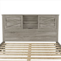 Farmhouse Platform Bed With Double Sliding Barn Door, Queen Size Rustic Wood Bed Withcharging Station, Wood Slats Support, Antique Gray Antique Gray Particle Board