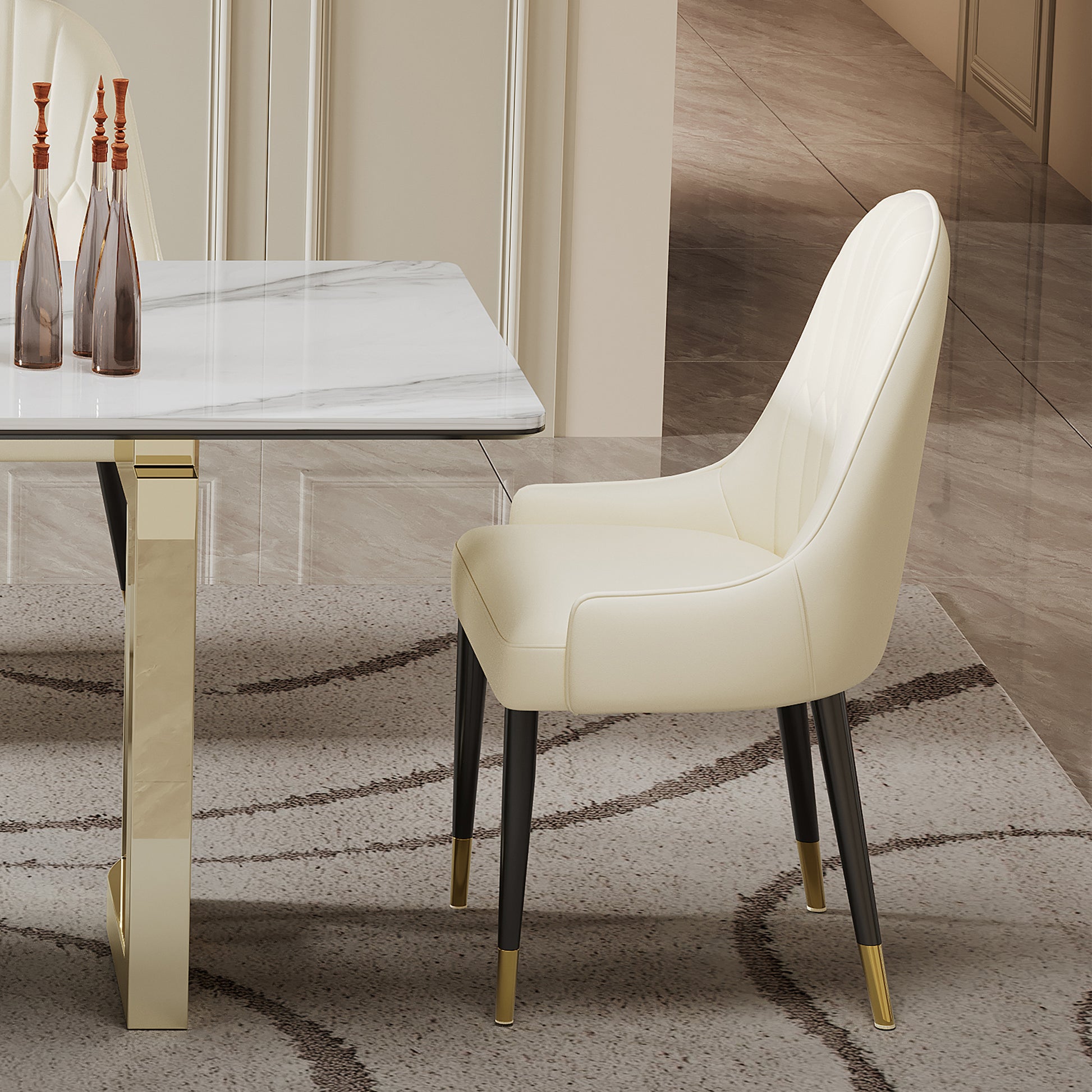 0.47" Thick Sintered Stone Composite Tempered Glass Top Rectangular Dining Table With Stainless Steel Base Gold Sintered Stone