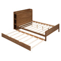 Full Size Platform Bed With Storage Headboard And Twin Size Trundle, Walnut Box Spring Not Required Full Walnut Wood Bedroom Bed Frame Solid Wood Mdf