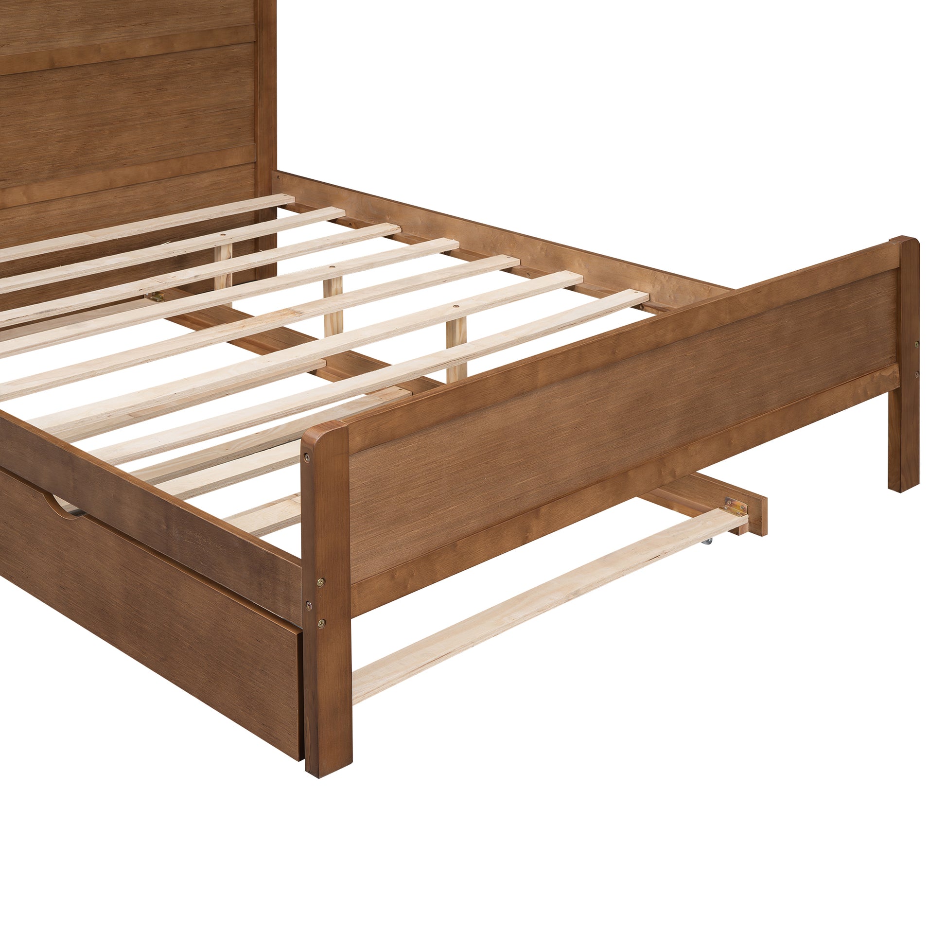 Full Size Platform Bed With Storage Headboard And Twin Size Trundle, Walnut Box Spring Not Required Full Walnut Wood Bedroom Bed Frame Solid Wood Mdf
