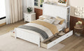 Full Size Platform Bed With Drawers And Storage Shelves, White Antique White Solid Wood Mdf