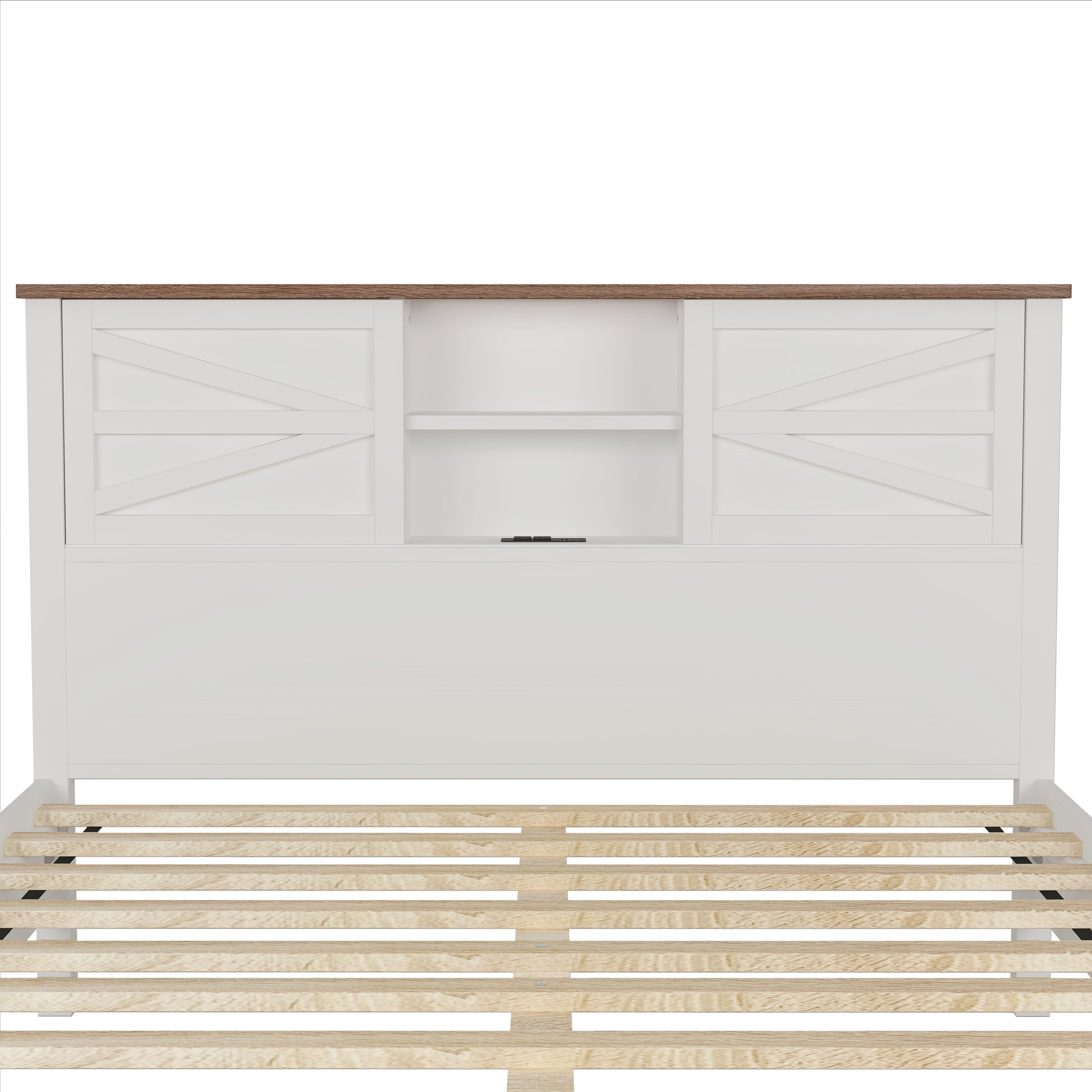 3 Pieces Bedroom Sets Full Size Farmhouse Platform Bed With Double Sliding Door Storage Headboard And Charging Station, Storage Nightstand And Dresser, White Brown Full White 3 Piece Set Particle Board