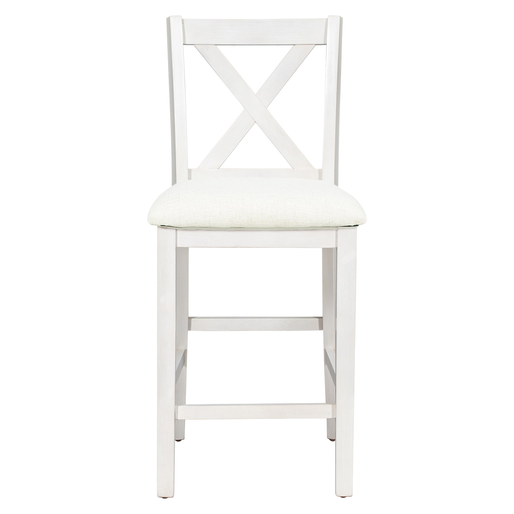 5 Pieces Counter Height Rustic Farmhouse Dining Room Wooden Bar Table Set With 4 Chairs, White White Wood Dining Room Solid Wood Rubberwood Rectangular Dining Table With Chair Upholstered Chair Wood White Solid Back Seats 4 4 Leg Foam Solid Wood