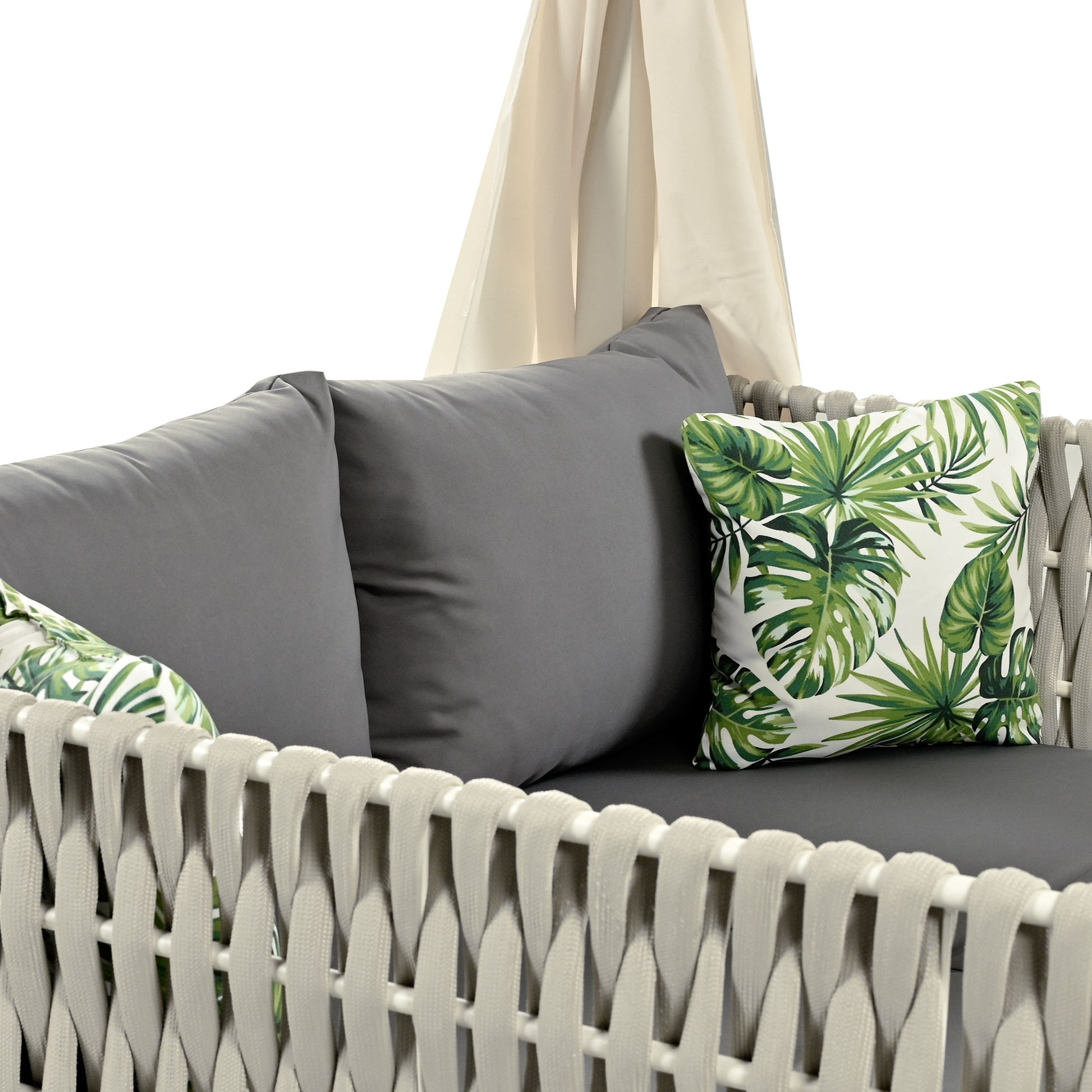 Outdoor Patio Sunbed With Curtains, High Comfort, Suitable For Multiple Scenarios Gray Beige Woven Rope