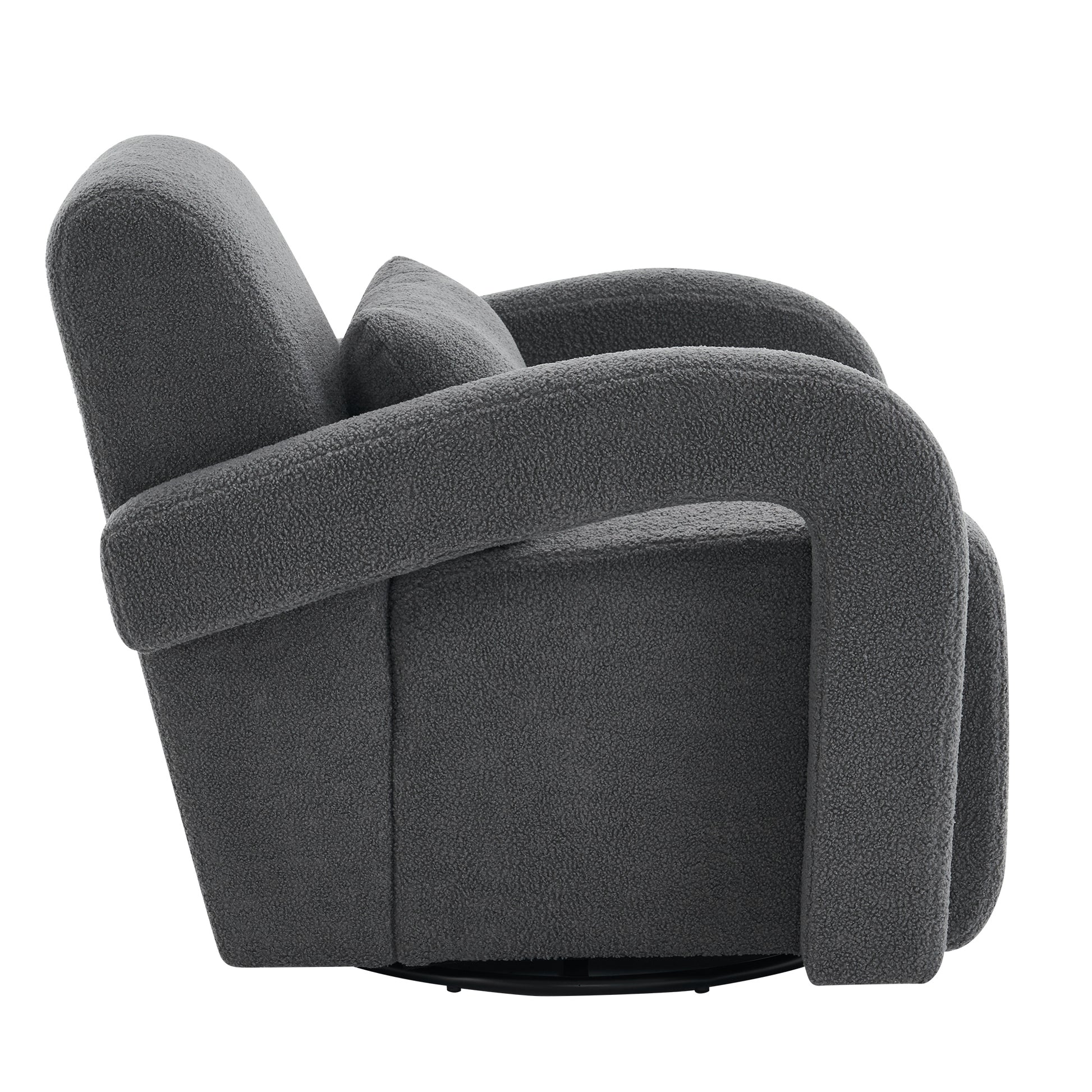 Cozy Dark Grey Teddy Fabric Armchair Modern Sturdy Lounge Chair With Curved Arms And Thick Cushioning For Plush Comfort Dark Gray Teddy