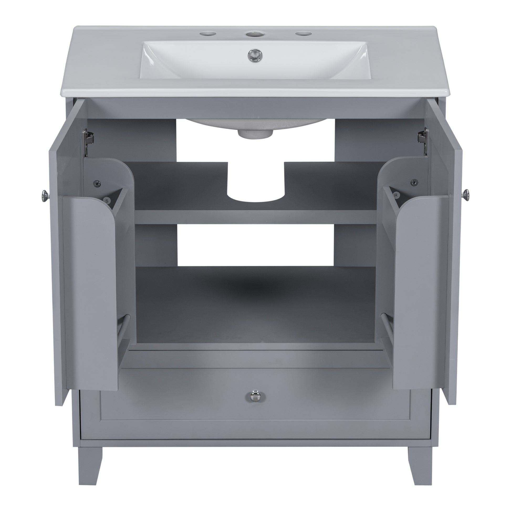 30" Premium Bathroom Vanity Set With Ceramic Sink And Large Storage Space Ideal For Small Bathrooms Blue Gray Bathroom Solid Wood Mdf