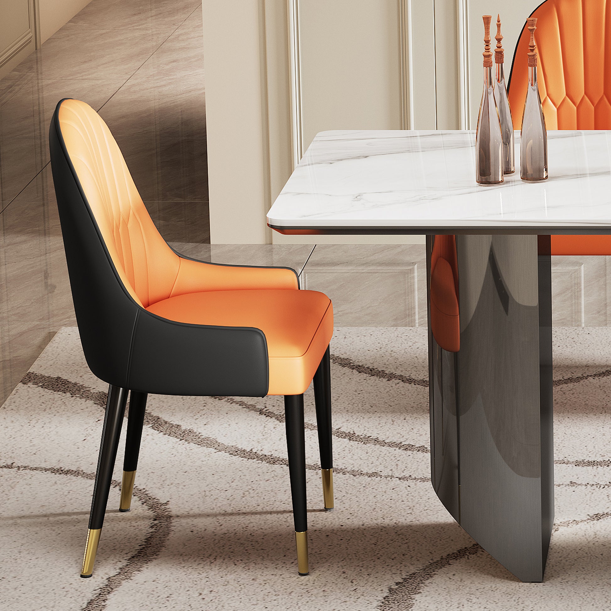 0.47" Thick Sintered Stone Composite Tempered Glass Top Rectangular Dining Table With Stainless Steel Base Black Sintered Stone