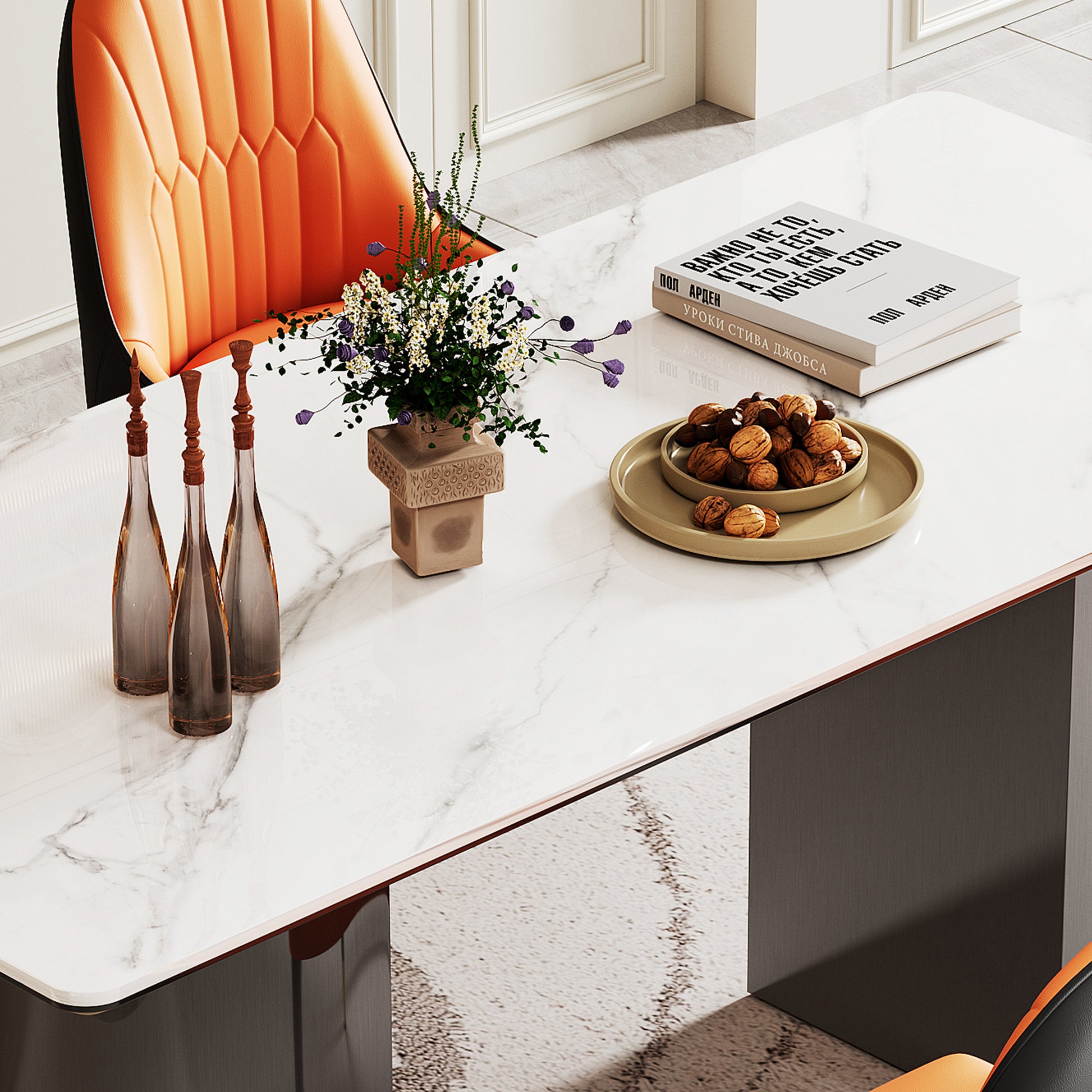 0.47" Thick Sintered Stone Composite Tempered Glass Top Rectangular Dining Table With Stainless Steel Base Black Sintered Stone