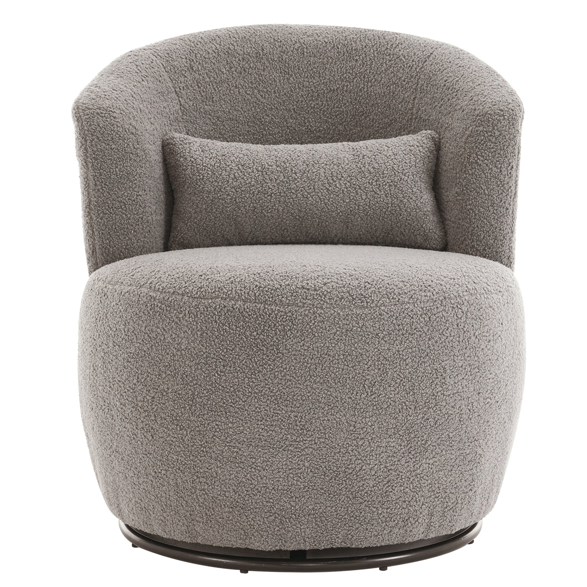 Grey Plush Swivel Accent Chair Contemporary Round Armchair With 360 Rotation And Metal Base For Living Room Elegance Grey Teddy