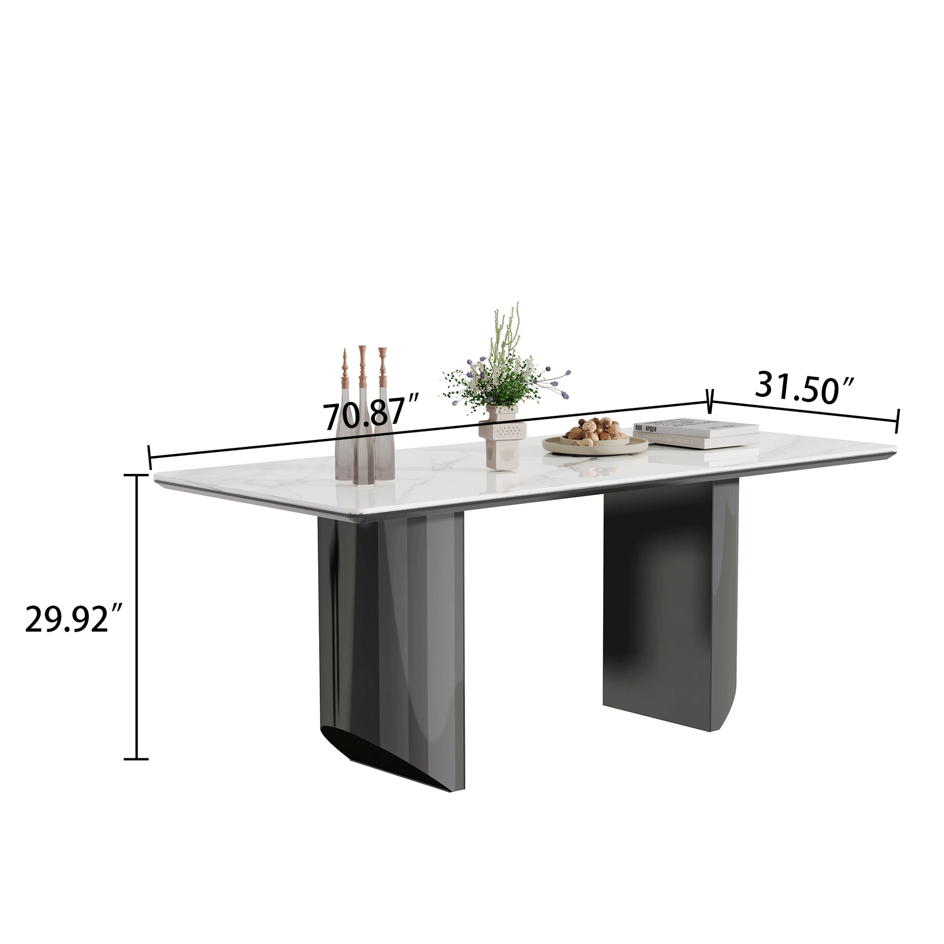 0.47" Thick Sintered Stone Composite Tempered Glass Top Rectangular Dining Table With Stainless Steel Base Black Sintered Stone