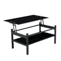 Glass Lift Top Coffee Table, Modern Simple 2 Layer Tempered Glass Coffee Table For Living Room, Black Black Glass Metal