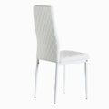 White Modern Minimalist Dining Chair Fireproof Leather Sprayed Metal Pipe Diamond Grid Pattern Restaurant Home Conference Chair Set Of 6 White Pu