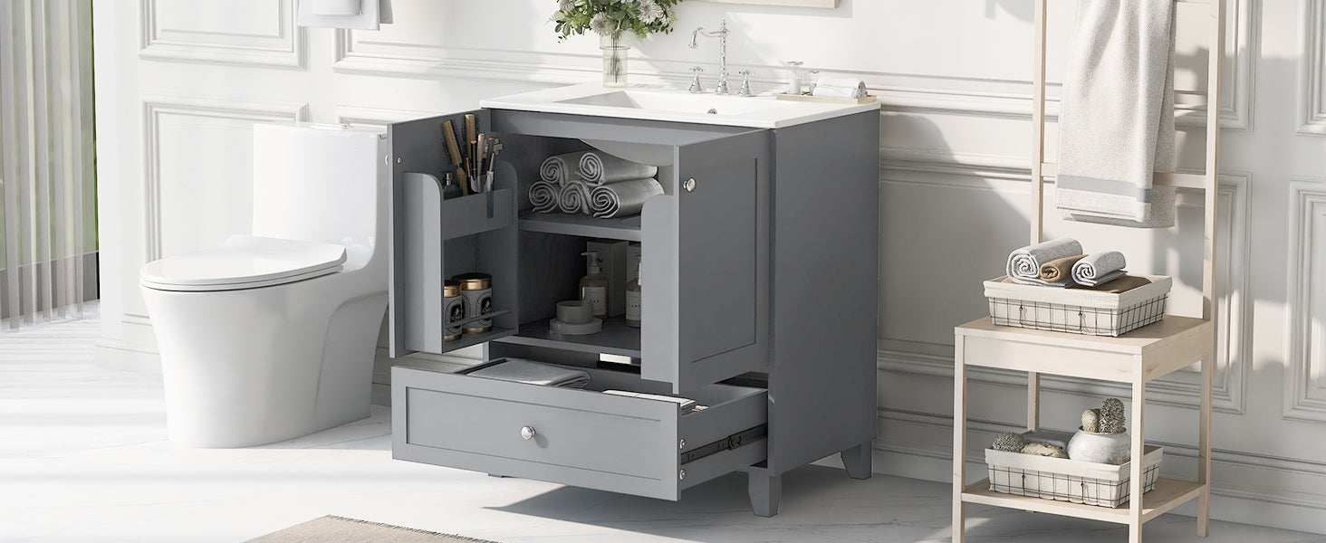 30" Premium Bathroom Vanity Set With Ceramic Sink And Large Storage Space Ideal For Small Bathrooms Blue Gray Bathroom Solid Wood Mdf