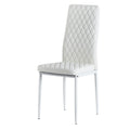 White Modern Minimalist Dining Chair Fireproof Leather Sprayed Metal Pipe Diamond Grid Pattern Restaurant Home Conference Chair Set Of 6 White Pu