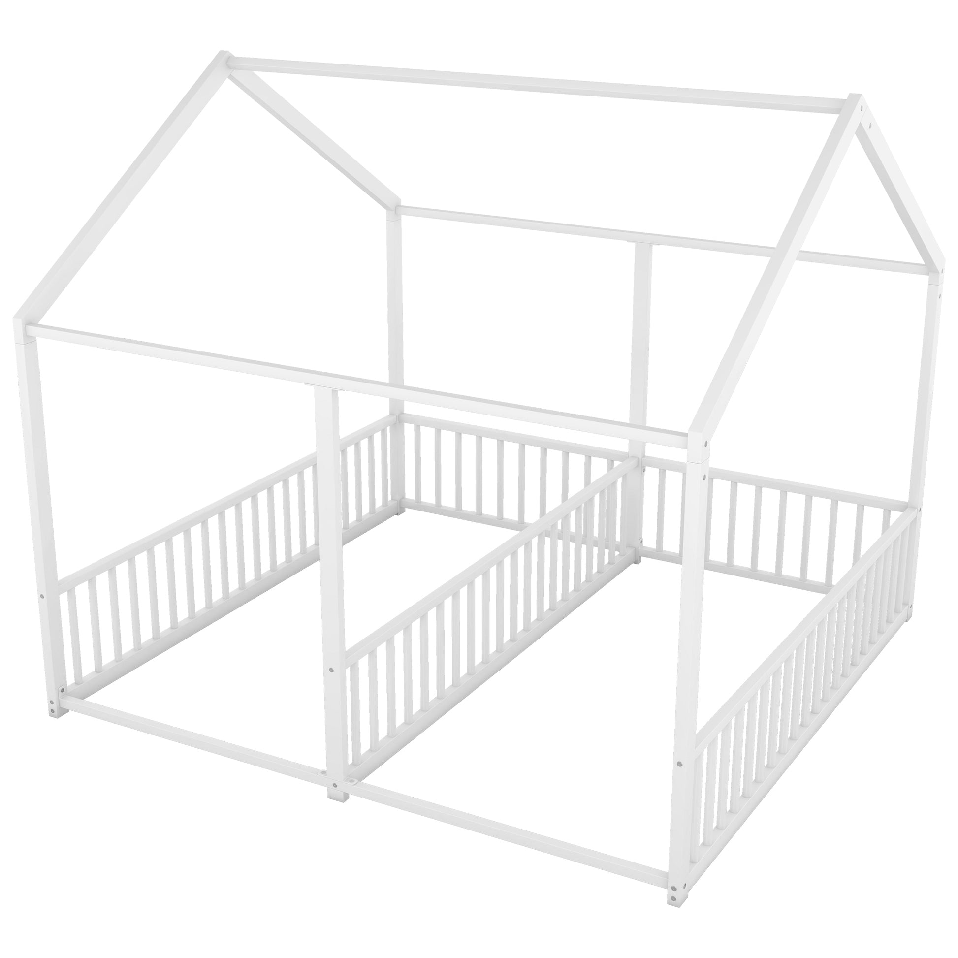 Metal Twin Size House Platform Beds, Two Shared Beds, White Box Spring Not Required Twin Antique White Metal Bedroom Metal