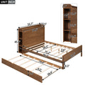 Full Size Platform Bed With Storage Headboard And Twin Size Trundle, Walnut Box Spring Not Required Full Walnut Wood Bedroom Bed Frame Solid Wood Mdf
