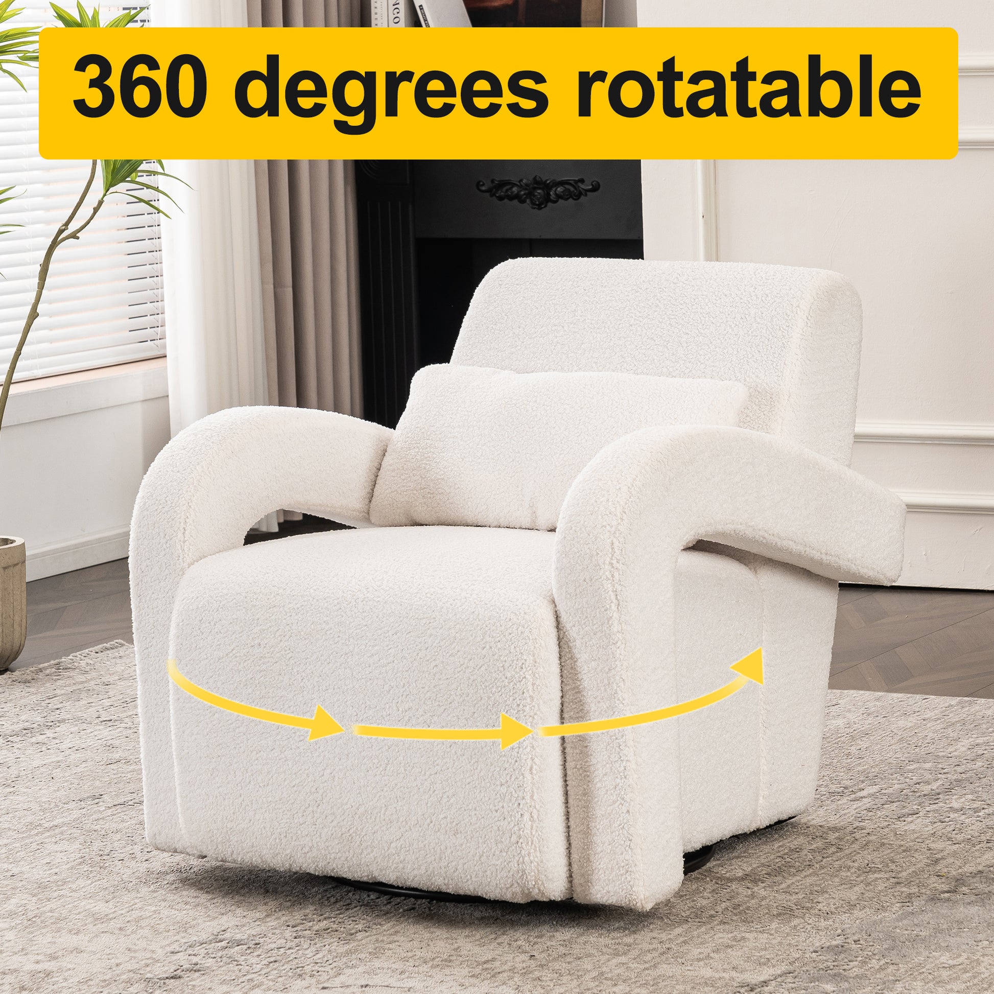 Cozy White Teddy Fabric Armchair Modern Sturdy Lounge Chair With Curved Arms And Thick Cushioning For Plush Comfort White Teddy