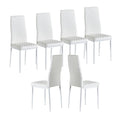 White Modern Minimalist Dining Chair Fireproof Leather Sprayed Metal Pipe Diamond Grid Pattern Restaurant Home Conference Chair Set Of 6 White Pu