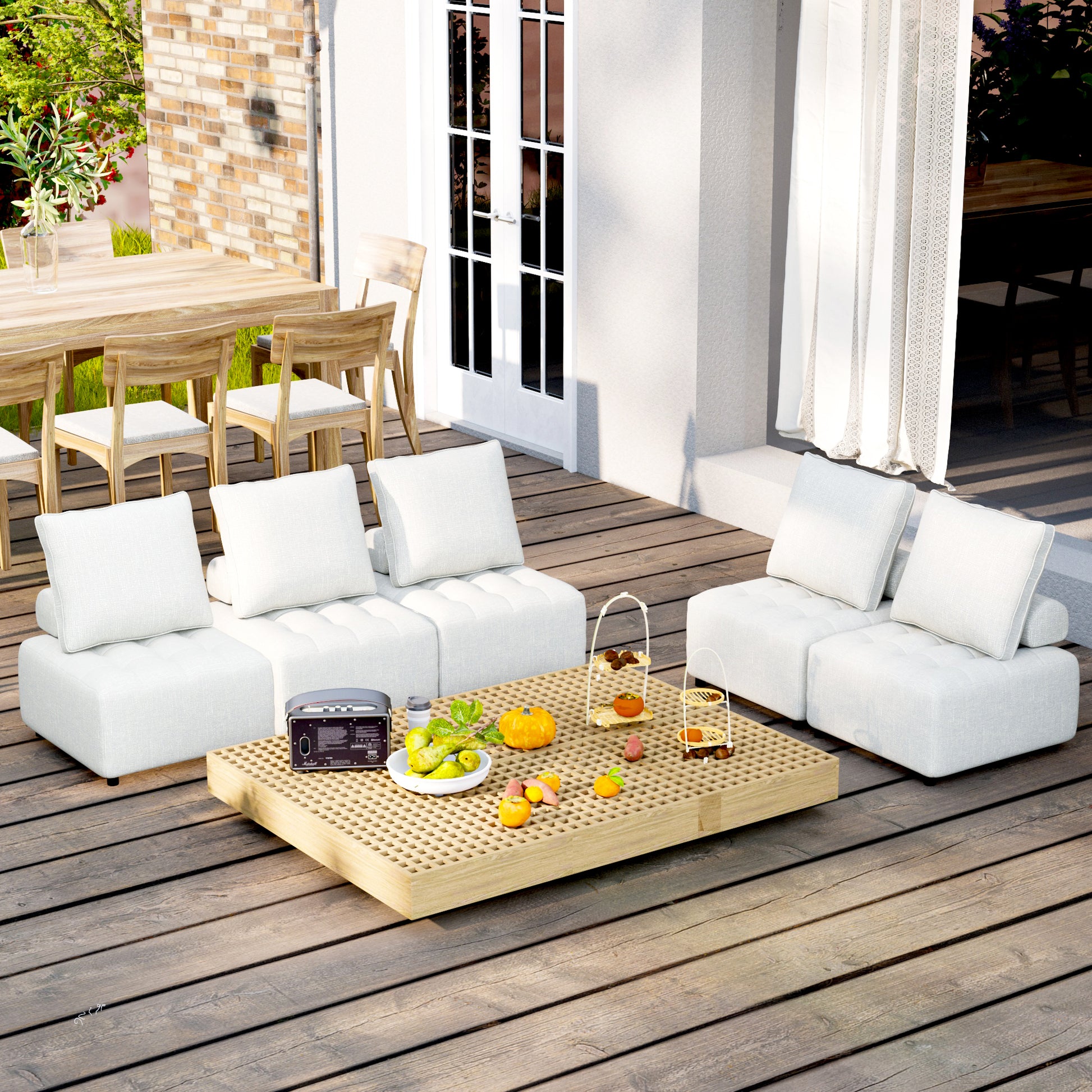 Outdoor Modular Sofa, With Aluminum Structure, Support Cushion And Back Cushion Cover Removable, Fade Resistant, Waterproof Sofa Cover Included,Beige The Ratebased On A Single Piece 5Unit Beige Aluminium 5 Seat