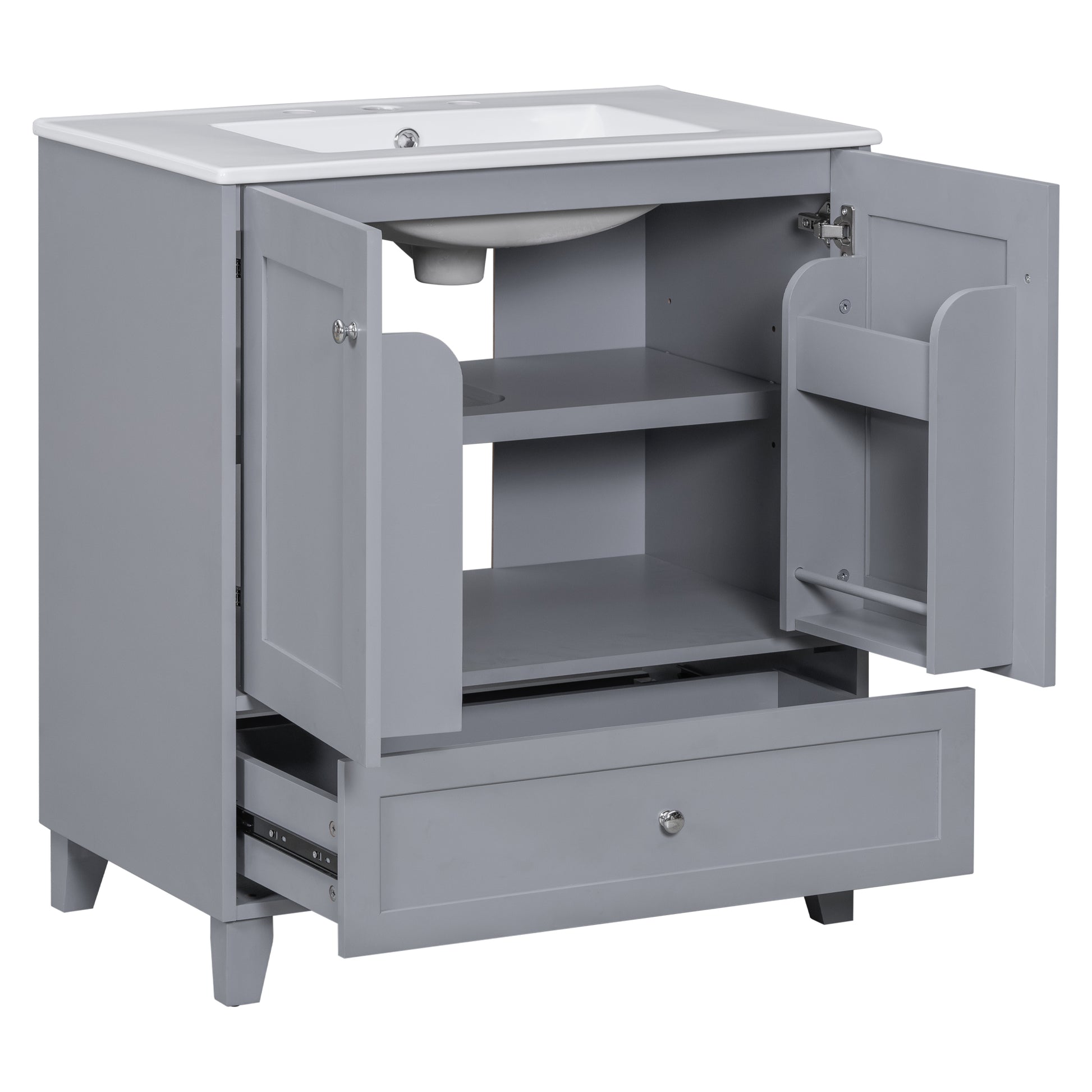 30" Premium Bathroom Vanity Set With Ceramic Sink And Large Storage Space Ideal For Small Bathrooms Blue Gray Bathroom Solid Wood Mdf