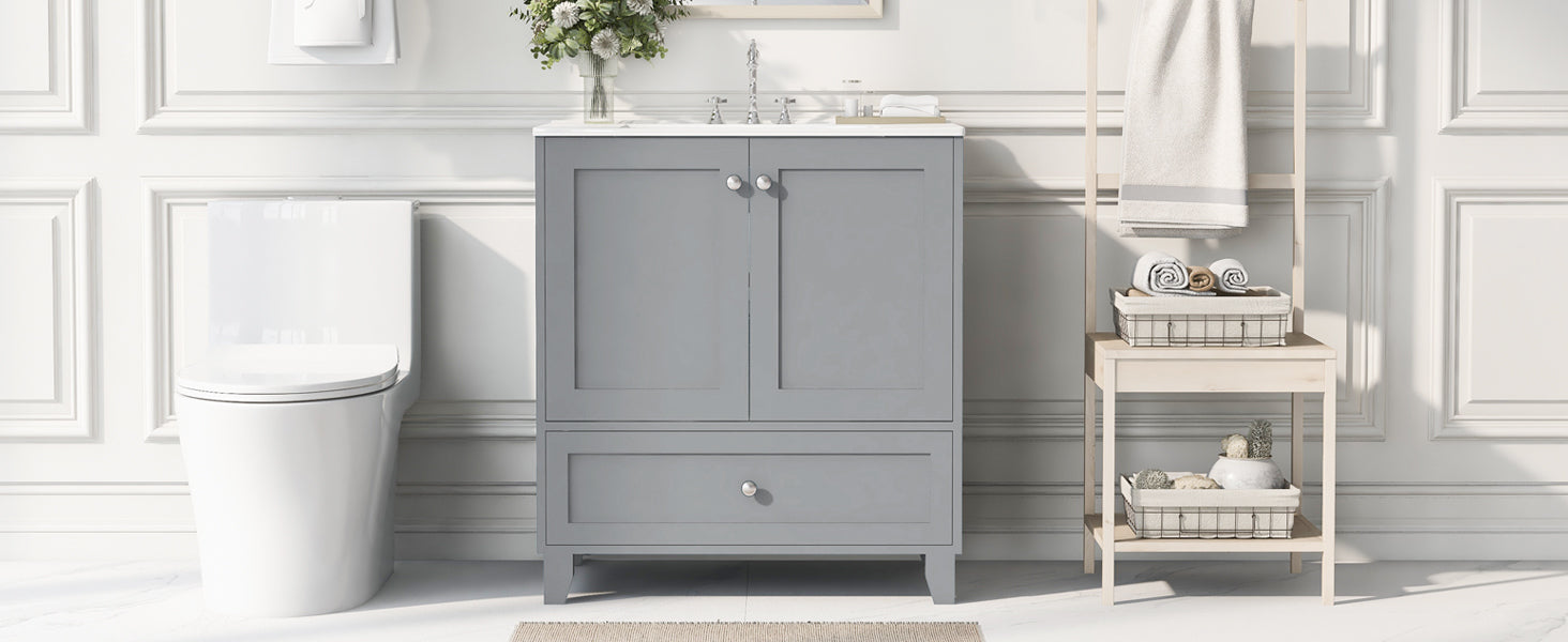 30" Premium Bathroom Vanity Set With Ceramic Sink And Large Storage Space Ideal For Small Bathrooms Blue Gray Bathroom Solid Wood Mdf