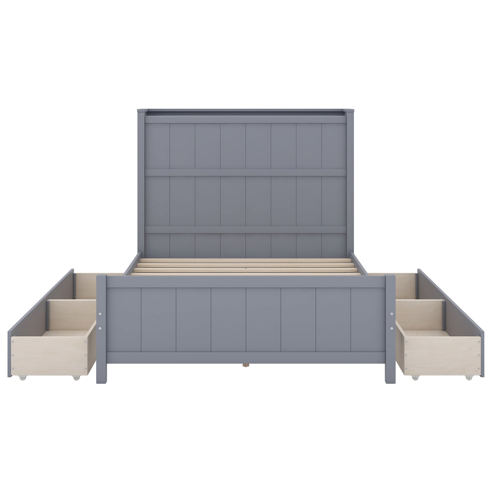 Full Size Platform Bed With Drawers And Storage Shelves, Gray Gray Solid Wood Mdf