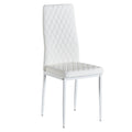 White Modern Minimalist Dining Chair Fireproof Leather Sprayed Metal Pipe Diamond Grid Pattern Restaurant Home Conference Chair Set Of 6 White Pu